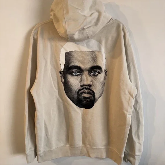RARE Lane Seven Kanye West Face Hoodie Mens L Beige Sweatshirt Yeezy Art To Wear - Picture 2 of 8